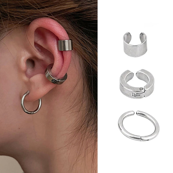 Titanium Steel Unisex Earring Set Punk Hip Hop No Piercing Ear Clips E –  daiiibabyyy