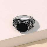 Daiiibabyyy Gothic Style Punk Natural Stones Horse Engrave Rings Massive Silver Color Men's Finger Ring Jewelry For Gift