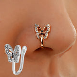 DAIIIBABYYY  -  1Pc Copper Fake Piercing Nose Ring Butterfly Clip on Nose Ear Clip Punk Cuff Earring for Women Girl Gift Body Jewelry Gift