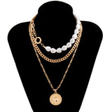 DAIIIBABYYY  -  Goth Baroque Imitation Pearl Coin Portrait Pendant Necklace Women Vintage Multi Layer Link Chain Necklace Punk Aesthetic Jewelry