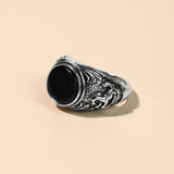 Daiiibabyyy Gothic Style Punk Natural Stones Horse Engrave Rings Massive Silver Color Men's Finger Ring Jewelry For Gift