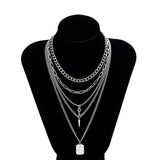 DAIIIBABYYY  -  Punk Multilayer Chains Chunky Necklace Set Goth Spike Rivet Portrait Key Pendant Necklace Women Men Statement Jewelry