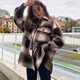 Daiiibabyyy  plaid jacket women colorblock streewear women jacket long sleeve shirt style thin jacket coat winter clothes women