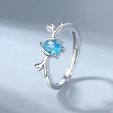 Daiiibabyyy  Silver Color Deer Ring for Women Girl Gift Couple Blue Crystal Jewelry Dropship Wholesale