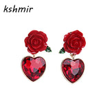 DAIIIBABYYY  -  Fine jewelry wholesale Red heart pendant rose stud earring female fashion accessories crystals stud earring bridal jewelry