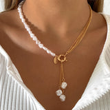 DAIIIBABYYY  -  Baroque Simulated Pearls Long Tassel Pendant Necklace For Women Beaded Link Chain Necklace  Trend Lariat Wedding Jewelry