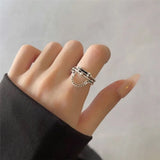 Daiiibabyyy 925 Stamp Silver Color Ring for Women Girl Gift Multilayer Retro Black Rectangular Chain Sterling Jewelry Dropshipping