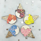 Daiiibabyyy 10Pcs/Lot 26*42mm Felt Ice cream Glitter Rainbow Patches Applique Crafts for Children Headwear Hair clip Accessorie and Garment