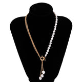 DAIIIBABYYY  -  Baroque Simulated Pearls Long Tassel Pendant Necklace For Women Beaded Link Chain Necklace  Trend Lariat Wedding Jewelry