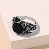 Daiiibabyyy Gothic Style Punk Natural Stones Horse Engrave Rings Massive Silver Color Men's Finger Ring Jewelry For Gift