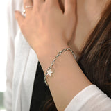 Daiiibabyyy 925 Sterling Silver Vintage Star Pendant Chain Bracelet For Women Girls Temperament  Trendy Jewelry New