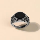 Daiiibabyyy Gothic Style Punk Natural Stones Horse Engrave Rings Massive Silver Color Men's Finger Ring Jewelry For Gift