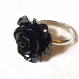 DAIIIBABYYY  -  New Goth Black Flower Adjustable Ring Resin Shape Metal Romantic Gorgeous Engagement Vintage Jewellery Women Gift Halloween