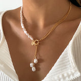 DAIIIBABYYY  -  Baroque Simulated Pearls Long Tassel Pendant Necklace For Women Beaded Link Chain Necklace  Trend Lariat Wedding Jewelry