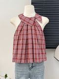 DAIIIBABYYY  -  Sweet Hot Girl Pure Sexy Retro Plaid Off Shoulder Tank for Women's Summer A-line Sleeveless Shirt Top Fashion Female Clothes