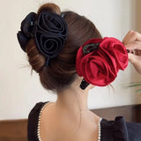 Daiiibabyyy Elegant Vintage Satin Colour Rose Flower Hair Claw  Ponytail Holder Hair Clip Hairpin Women Girl Barrettes Hair Accessories