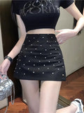 DAIIIBABYYY  -  Fashion Diamond All-match Black Faldas Mujer Summer High Waist A-line Skirt for Women Y2k Sexy Slim Fit Bodycon Skirts