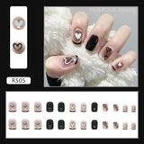 Daiiibabyyy 24pcs Black Heart Coffin Cute Kawaii Press On Nail Tips Finished Full Cover Artificial Fake Nails Seamless Removable False Nails