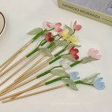 Daiiibabyyy Vintage Chinese Style Hairpins Hair Stick for Women Metal Glaze Hair Fork Flower Plant Hair Chopsticks Jewelry Hair Clip