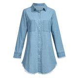 Daiiibabyyy Vintage Women Denim Shirt Dress Casual Long Sleeve Ladies Tops Blouse Femme Mini Dress Blue Jean Blouses