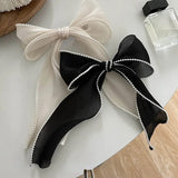 Daiiibabyyy Fashion Black White Butterfly Pearl Ribbon Hair Clips for Women Elegant Bowknot Spring Hairpin Hair Accessories Wholesale