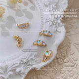 Daiiibabyyy 5pcs Alloy Nail Art Rhinestone 3D Aurora Stone Luxury Nail Art Charms Ring Shape For Nail Manicure Jewelry Korean Fashion