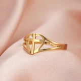 DAIIIBABYYY  -  Jesus Cross Love Stainless Steel Open Ring Women's Faith Christian Guardian Fashion Party Gift Jewelry New 2024