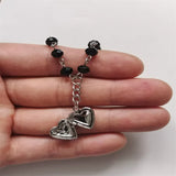 DAIIIBABYYY  -  Mini Heart Locket Choker y2k Handmade Floral Design Heart-Shaped Small Box Black Crystal rosary Necklace