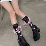 Daiiibabyyy -  Sweet Flower Women Medium Tube Socks Japanese JK Leg Socks Y2K Rose Lace Flower Socks Thin Mesh Stockings Party Accessories