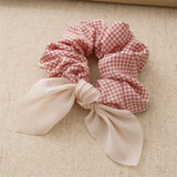 DAIIIBABYYY  -  Korean New Sweet Cute Colorful Check Fabric Elastic Scrunchie High-grade Handmade Bow Hair Accessories Horsetail Hair Rope