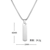 DAIIIBABYYY  -  Custom 4x1x0.5cm Stainless Steel Glossy Rectangular Pendant Necklace for Men Women Simple Popular Street Party Punk Jewelry Gift