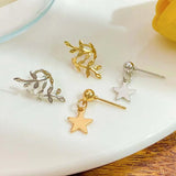 DAIIIBABYYY  -  New Fashion Gold Silver Color Leaves Star Clip Earrings for Women Simple C-Shaped Butterfly Chain Piercing Ear Clip Set Jewelry