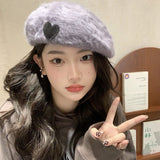 Daiiibabyyy New Fluffy Soft Women Rabbit 's Hair Berets French Artist Style Warm Winter Beanie Hat Beret Solid Color Elegant Lady