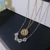 Daiiibabyyy 2 In1 Luxury Four Leaf Clover Pendant Necklace Steel Zircon Gold Color Heart Jewelry Necklaces for Women Gift Wedding Jewelry