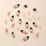 DAIIIBABYYY  -  24pcs Black Bow Design False Nails Pink French Almond Fake Nail Patch Full Cover Wearable Cute Strawberry Pattern Press on Nails