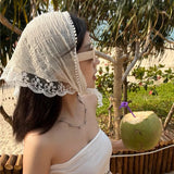 DAIIIBABYYY  -  Fashion Lace Triangle Scarf Hair Band White Printed Flower Bandana Turban Headband For Women Headwarp Hair Accessories