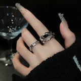 DAIIIBABYYY  -  Trendy Black Crystal Multilayer Ring for Women Dark Punk Irregular Metal Exquisite Rhinestone Finger Accessories Fashion Jewelry