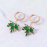 DAIIIBABYYY  -  New Fashion Green Crystal Maple Leaf Drop Earrings for Women Korea Elegant Temperament Zircon Earrings Wedding Jewelry Party