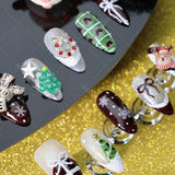 DAIIIBABYYY  -  10pcs Handmade Christmas Press on Nails New Year Ins Hand-paint Xmas Tree False Nails Sweet 3D Bow Deer Almond Fake Nail Tips