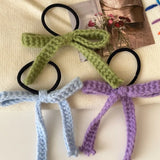 Daiiibabyyy Colored Woolen Bow Hair Tie Scrunchies Headwear for Girls Korea Sweet Knitted Ribbon Ponytail Elastic Hair Band Hair Accessories