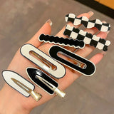 Daiiibabyyy 2/4/6Pcs Hairpin Women Checkerboard Plaid Hair Clip Korean Trend Acrylic Bangs Broken Hairpin Duckbill Girl Hair Accessories