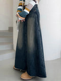 Daiiibabyyy Vintage Jeans Skirt Women Summer Blue Long Skirts Female Korean Fashion Washed Denim Skirt Ladies Elegant Casual Loose Faldas