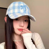 DAIIIBABYYY  -  New Sweet Bow Embroidery Baseball Hat Women Korean Girl Duckbill Cap Outdoor Sun Protection Visors Solid Color Duck Tongue Caps