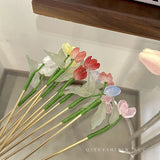 Daiiibabyyy Vintage Chinese Style Hairpins Hair Stick for Women Metal Glaze Hair Fork Flower Plant Hair Chopsticks Jewelry Hair Clip