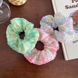 DAIIIBABYYY  -  Spring Summer Simple Fresh Plaid Hair Ties Rope Girl Green Pink Scrunchies Cute Sweet Fairy Bun Ponytail Holder Gum Rubber Bands