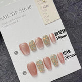 Daiiibabyyy 10PCS Jasmine tea white cat eyes pink handmade acrylic press on nails short square false nails with glue fake nails with diamond