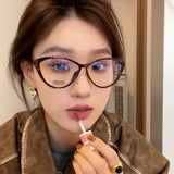 DAIIIBABYYY  -  Leopard Triangle Frame Glasses Women Girls Y2K Vintage Cat Eye Spectacles Anti-blue Light Reading Eyewears Myopia Eyeglasses