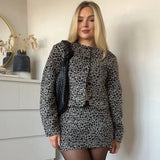 DAIIIBABYYY  -  Women 2 Piece Set Fashion O-Neck Single Breasted Long Sleeves Print Slim Jackets Coats+Chic Zipper High Waist Mini Skirt