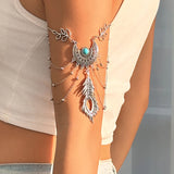 DAIIIBABYYY  -  Vintage Metal Feather Pendant Upper Arm Bracelet Boho Metal Pattern Metal Arm Bracelet Women Indian Dance Body Jewelry