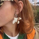 DAIIIBABYYY  -  New Metal Geometric Round Ear Hoop White Peace Dove Earrings For Women European American Style Personality Jewelry Gift